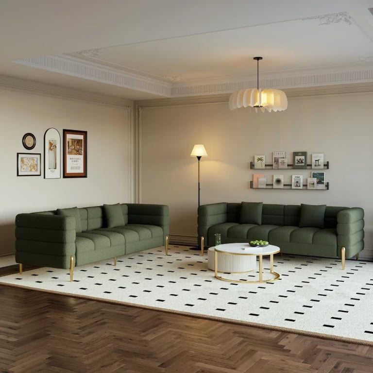 Verdi Sofa Set – Two Sofas in Modern Design made of Natural Wood with Gold Legs