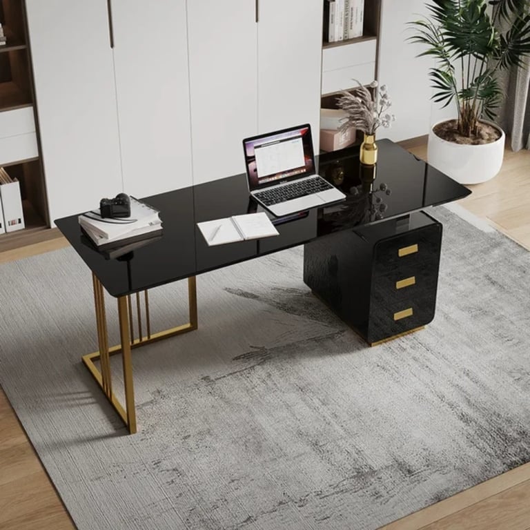 Picture of Jivar – Natural Wood Desk with White & Gold Finish and Castor Feet