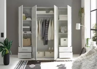 Picture of Provalo three-door wardrobe with four drawers Natural wood