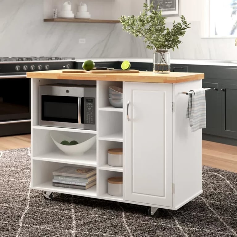 Moulden Small Kitchen Island with Wheels - Natural Wood