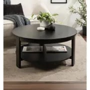 Orion – Round Coffee Table with Rotating Top & Lower Shelf – Natural Wood