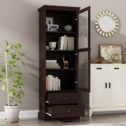 Liyan Glass Storage Cabinet – Natural Wood