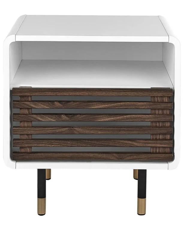 Elvio Modern Bedside Table – Natural Wood with Open Shelf & Drawer