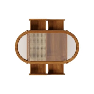 صورة طاولة قهوة هوكي خشب طبيعي وراتان