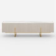 Élory - Natural Wood TV Stand with Stainless Steel Legs & Marble-Look Top