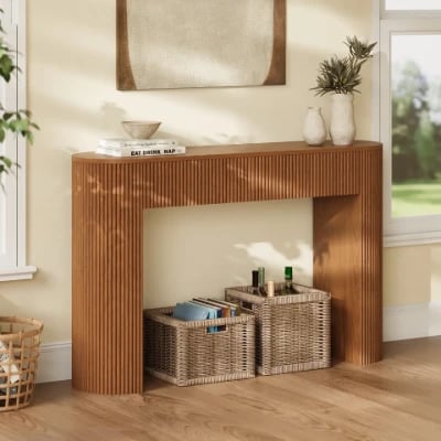 Linea Fluted Console Table – Natural Wood