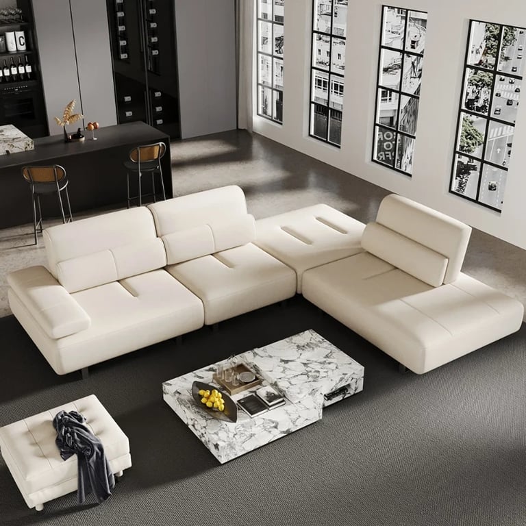 Picture of Segal Natural Wood Lounge Sofa – Flexible Leather Seating