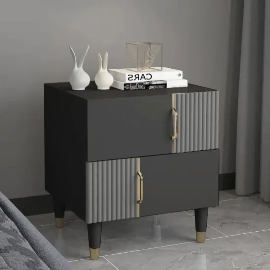 Picture of Denize Modern Black & Gray Nightstand - 2 drawers