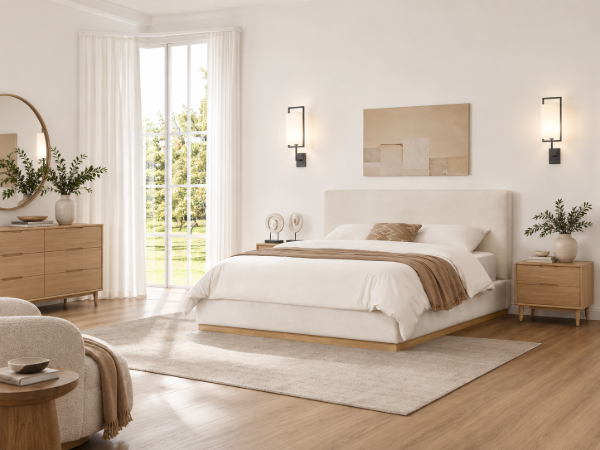 Picture of Lunessa Upholstered Queen Bed – Natural Wood
