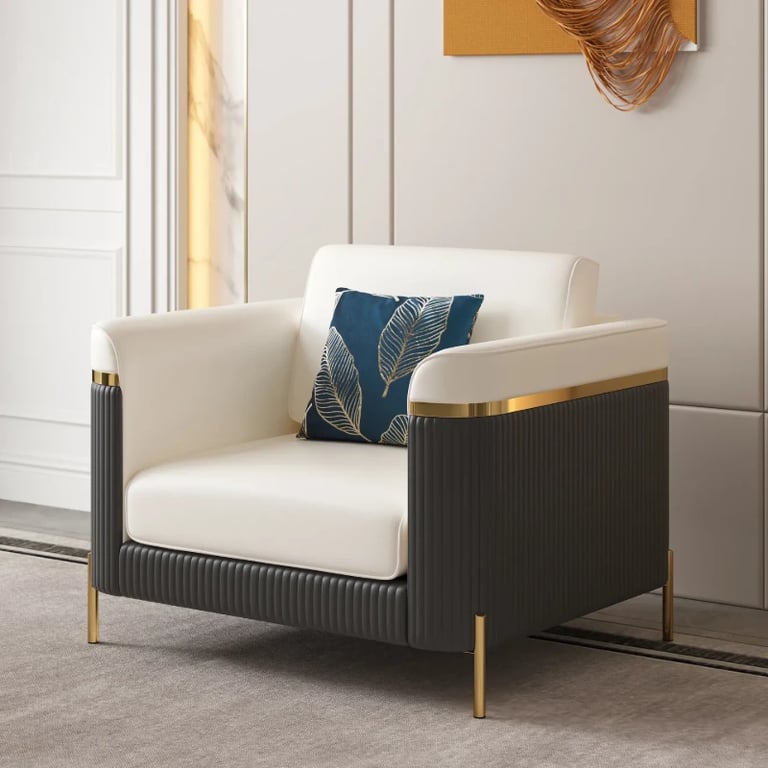 Diora – Sofa Set of Two Sofas & One Armchair with Natural Wood Frame and Gold Stainless-Steel Legs