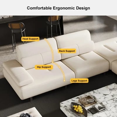 Picture of Segal Natural Wood Lounge Sofa – Flexible Leather Seating