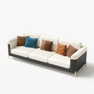 Diora – Sofa Set of Two Sofas & One Armchair with Natural Wood Frame and Gold Stainless-Steel Legs
