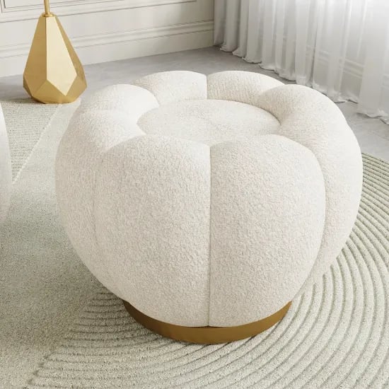 Noria Upholstered Ottoman – Natural Fabric with Wooden Base
