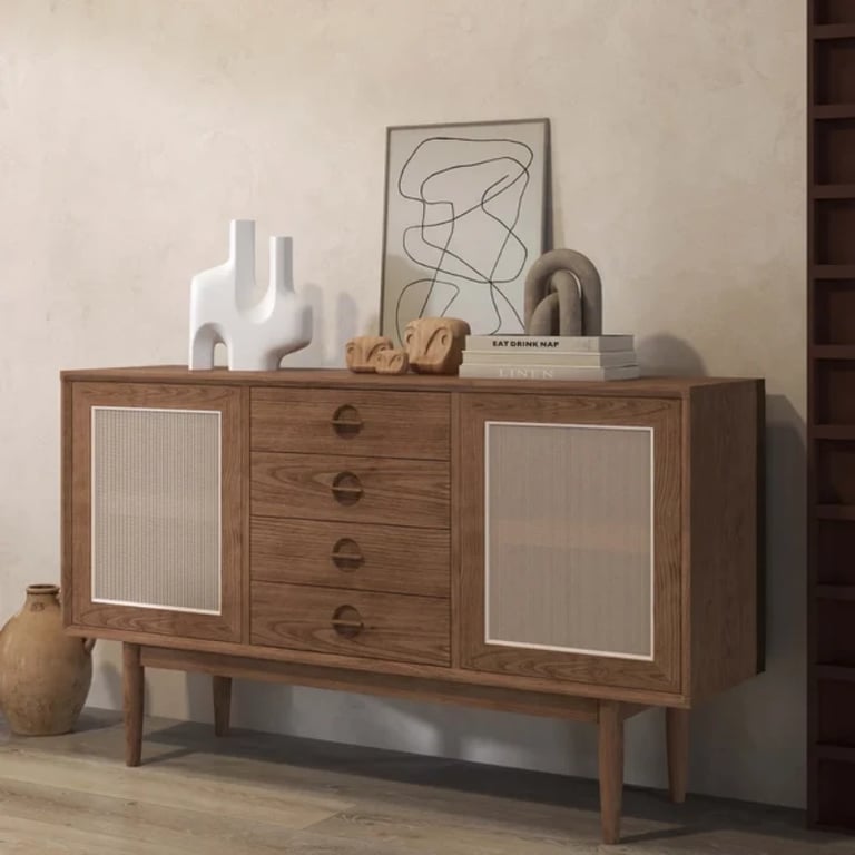 Classy - Natural wood with Rattan sideboard