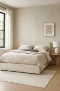 Picture of Noa Upholstered Bed with Natural Wood Base