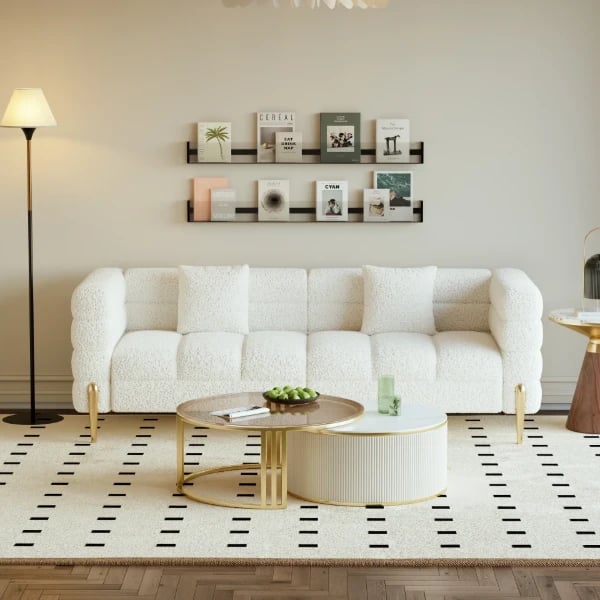 Lumière Sofa Set – 3-Seater Sofa & 2 Armchairs with Golden Metal Legs