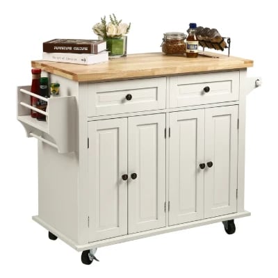 Ash Rolling Kitchen Island with Solid Wood Top