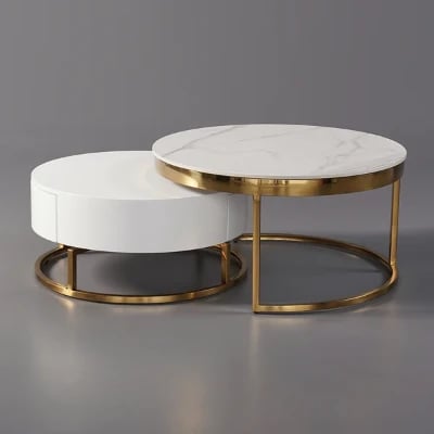 صورة ڤاليرو – طاولة قهوة من الخشب الطبيعي بتصميم فني وأدراج تخزين منزلقة