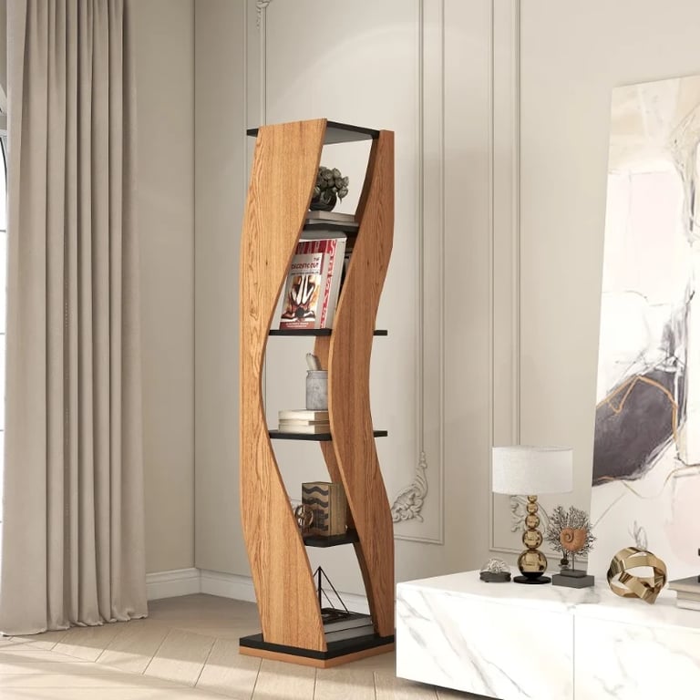 Picture of Samora curved bookcase in walnut and black