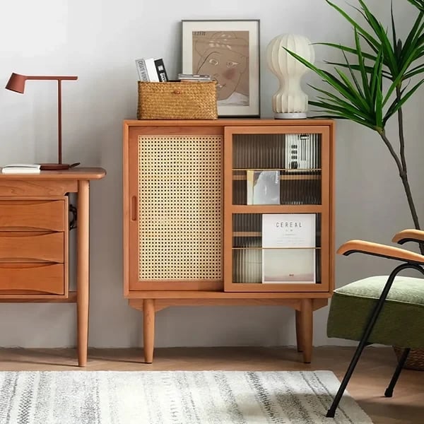 Patrick Storage Cabinet Natural Wood with Rattan