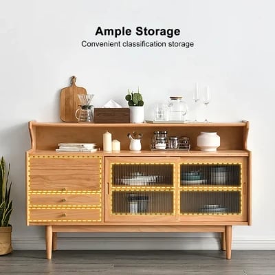 Crase Kitchen Sideboard – Natural Wood with Glass Doors