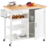Yonn Rolling Kitchen Island with Solid Wood Top