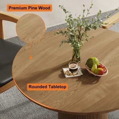 Picture of Merso Round Dining Table – Fluted Base & Natural Wood Top