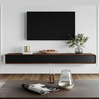 صورة أيورا – وحدة تلفزيون معلّقة من الخشب الطبيعي بزوايا مستديرة