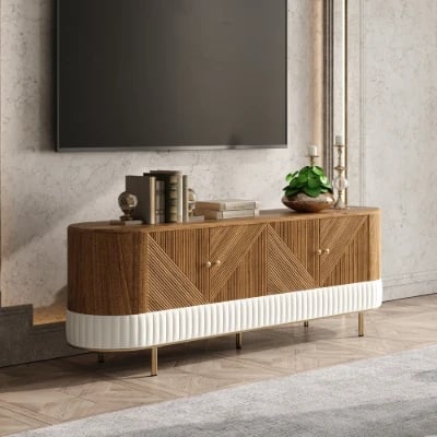 Clairvaux – TV Unit, Coffee Table & Side Table Set in Natural Wood