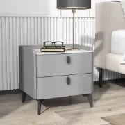 Terryé Nightstand – Natural Wood Design with Faux Marble Top