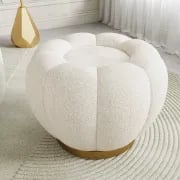 Noria Upholstered Ottoman – Natural Fabric with Wooden Base