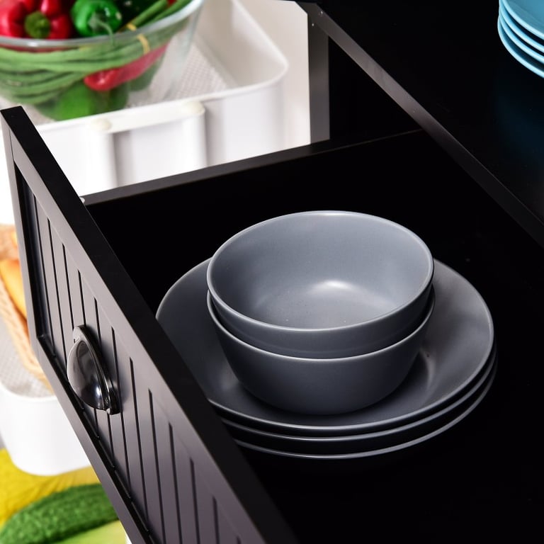 Kity Kitchen Pantry Cabinet – Natural Wood with Dark Modern Finish