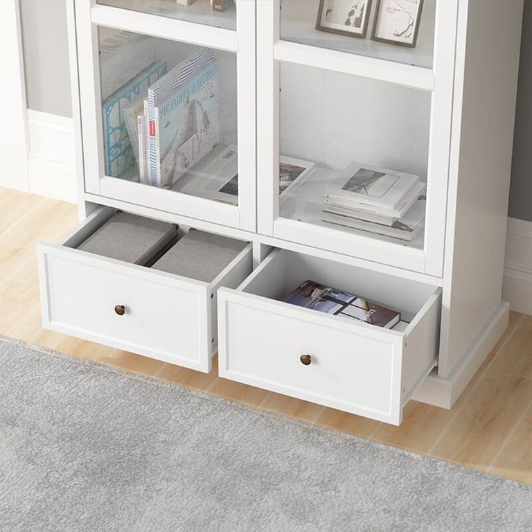 Linda - Natural Wood Cabinet with Glass Doors