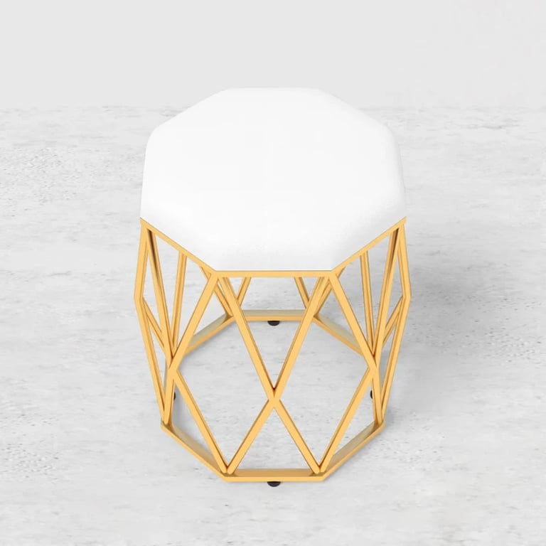 Valencia Vanity Set – Natural Wood with LED Mirror & Pouf Featuring Gold Stainless-Steel Details