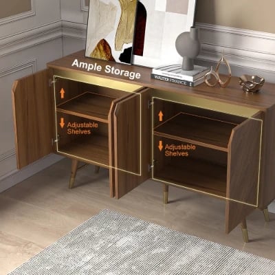 Picture of Zovaya Natural Wood Sideboard – Herringbone Doors with Brass Accents