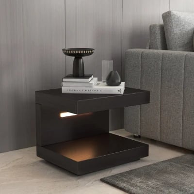 Vens Nightstand – Single Drawer with LED Light and Natural Wood Frame