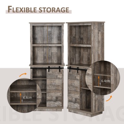 Ferdi Rustic Kitchen Pantry Storage Cabinet with Barn Door Design