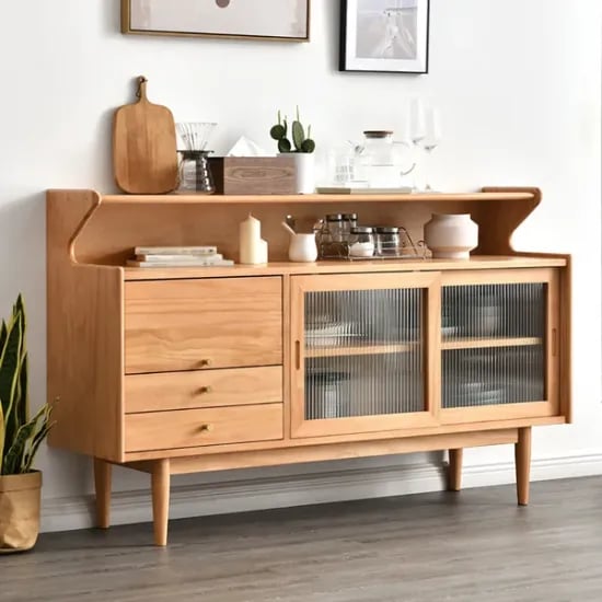 Crase Kitchen Sideboard – Natural Wood with Glass Doors