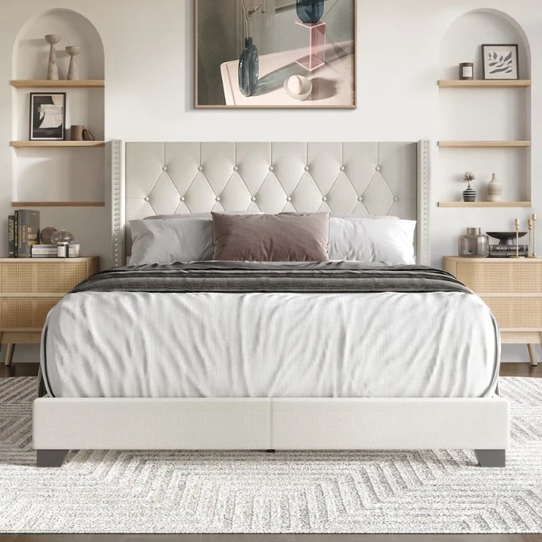 Picture of Ivana Natural Wood Bed – Tufted Design