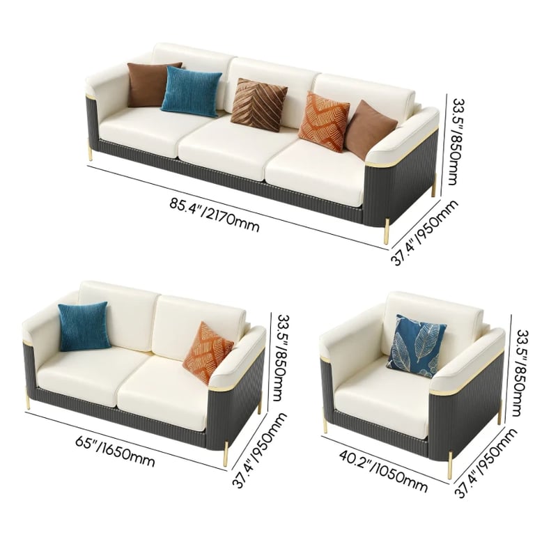 Picture of Diora – Sofa Set of Two Sofas & One Armchair with Natural Wood Frame and Gold Stainless-Steel Legs