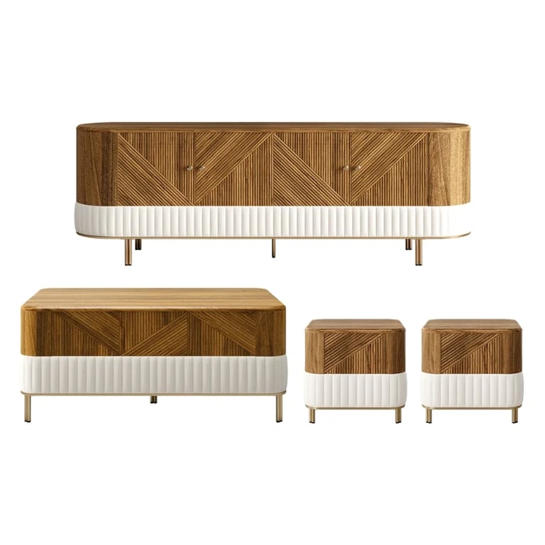 Clairvaux – TV Unit, Coffee Table & Side Table Set in Natural Wood