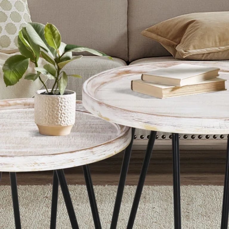 صورة طاولة جانبية حديثة خشب طبيعي هارڤ  - قطعيتن