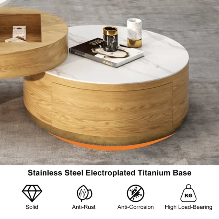 صورة طاولة قهوة دوبا من الخشب الطبيعي مع أدراج للتخزين