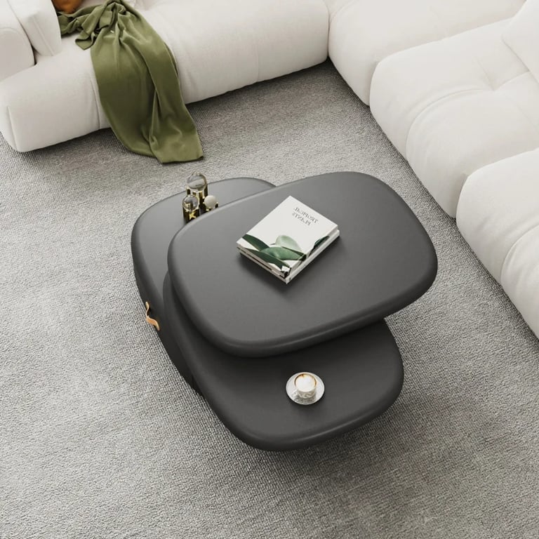 Eclipse – Oval Tiered Coffee Table made of Natural Wood with Rotating Top and Hidden Storage