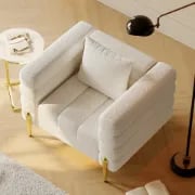 Amélis– Modern Natural Wood Sofa Set with Armchair and Ottoman, Golden Legs