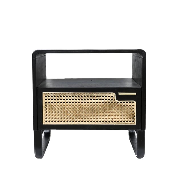 Picture of Kramsi Black Nightstand Rattan with Natural wood