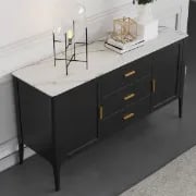Lisco Sideboard – Natural Wood with Marble Top and Golden Handles