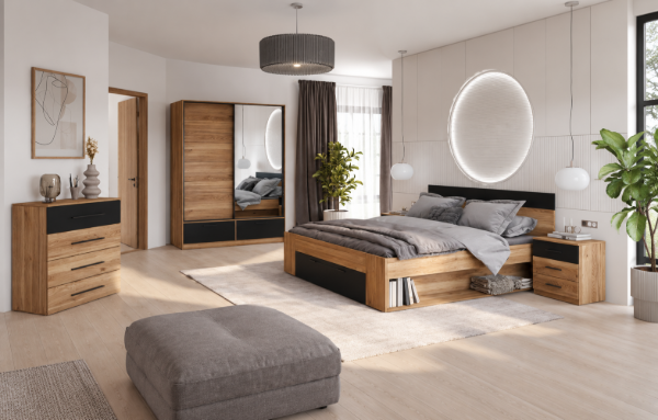 Picture of Arlo Natural Wood Bedroom Set – Storage Bed & Sliding Wardrobe