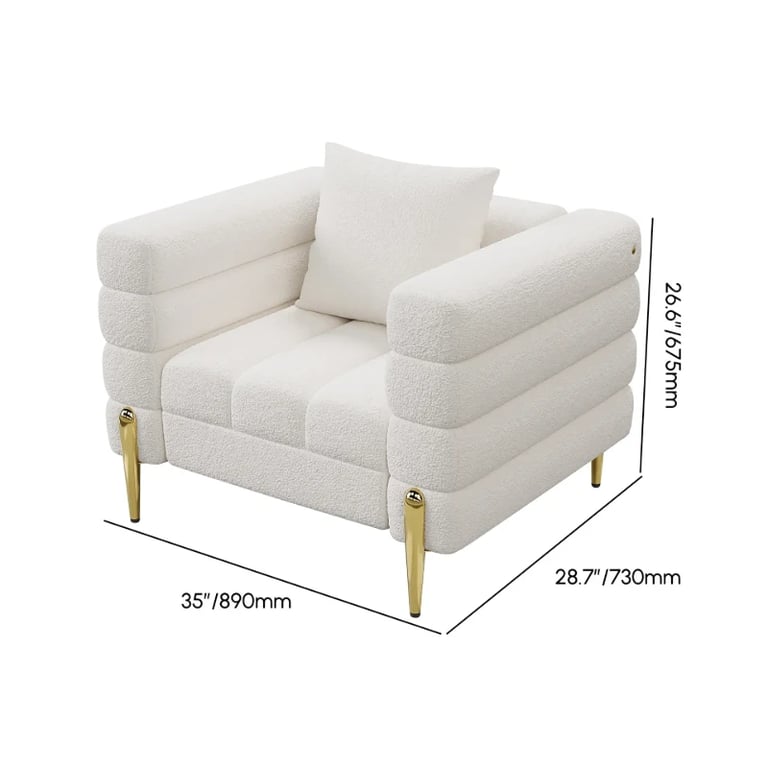 Picture of Amélis– Modern Natural Wood Sofa Set with Armchair and Ottoman,Metal Golden Legs