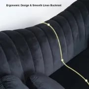 صورة كنبة مخملية سوداء - 3 مقاعد وأرجل ذهبية فاخرة - لونارا